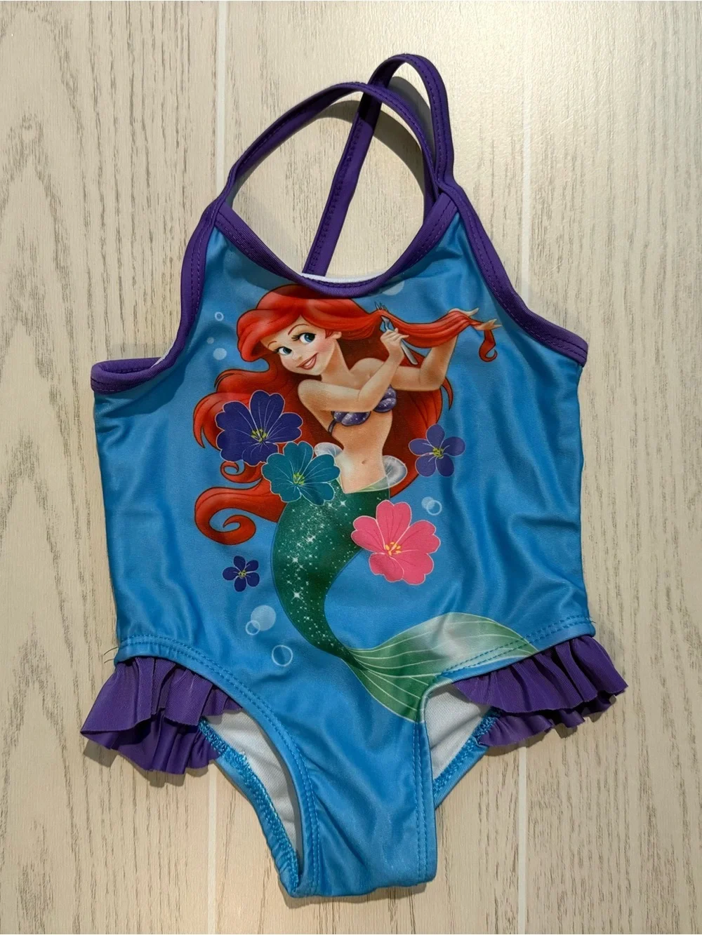 Disney Baby Ariel Little Mermaid One Piece Swimsuit Girls 12M Ruffle Blue